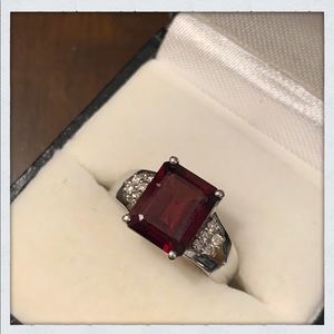 14k White Gold Genuine Garnet and Diamond Ring
